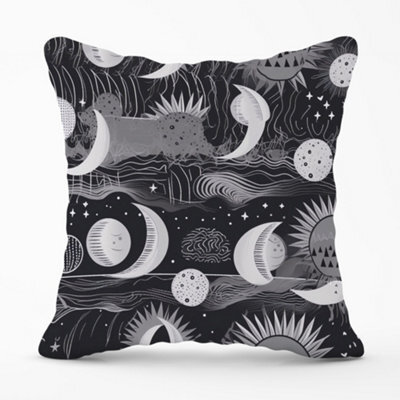 Warren Reed Designer Abstract Black White Moon And Sun Cushions 60Cm X 60Cm - image 1