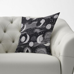 Warren Reed Designer Abstract Black White Moon And Sun Cushions 60Cm X 60Cm - thumbnail 2