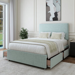 Bedmaster Duck Egg Linen 4 Drawer Divan Base And Plain Headboard Small Double - thumbnail 2
