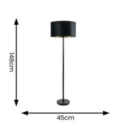 Valuelights Charles Black Floor Lamp With Black Velvet & Metallic Shade - thumbnail 6