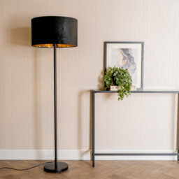 Valuelights Charles Black Floor Lamp With Black Velvet & Metallic Shade - thumbnail 3