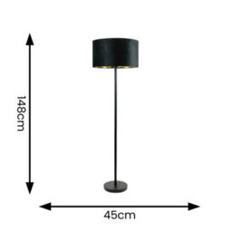 Valuelights Charles Black Floor Lamp With Black Velvet & Metallic Shade - thumbnail 4