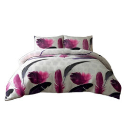 Duvet Cover And Pillowcase Set White Leaf Print Design Polycotton Bed Linen White - thumbnail 2