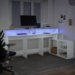 Berkfield Desk With Led Lights White 200X104X91 Cm Engineered Wood - thumbnail 5