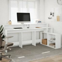 Berkfield Desk With Led Lights White 200X104X91 Cm Engineered Wood - thumbnail 4