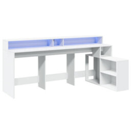 Berkfield Desk With Led Lights White 200X104X91 Cm Engineered Wood - thumbnail 3