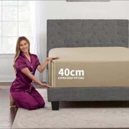 Ameha Super King Plain Dyed Fitted Sheet 40Cm-Extra Deep Pocket Beige Fitted Bed Sheets Soft Microfiber Bedding Sheet 180X200Cm - thumbnail 4