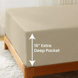 Ameha Super King Plain Dyed Fitted Sheet 40Cm-Extra Deep Pocket Beige Fitted Bed Sheets Soft Microfiber Bedding Sheet 180X200Cm - thumbnail 6