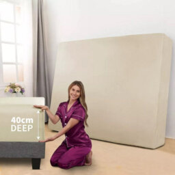 Ameha Super King Plain Dyed Fitted Sheet 40Cm-Extra Deep Pocket Beige Fitted Bed Sheets Soft Microfiber Bedding Sheet 180X200Cm - thumbnail 1