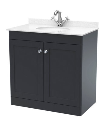 Balterley Swynnerton Traditional 2 Door Floor Standing Vanity Unit With Marble Basin, Dark Grey, 800mm - image 1