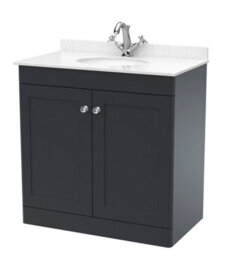 Balterley Swynnerton Traditional 2 Door Floor Standing Vanity Unit With Marble Basin, Dark Grey, 800mm - thumbnail 1
