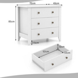 3-Drawer Wooden Dresser Chest Of Drawers With 3 Drawers & Round Metal Knobs - thumbnail 2