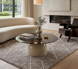 Aspect Furniture Frankie Modern Glass Top Circle Center Coffee Table,smoke Grey/beige,80Cm Dia - thumbnail 1