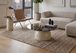 Aspect Furniture Frankie Modern Glass Top Circle Center Coffee Table,smoke Grey/beige,80Cm Dia - thumbnail 4