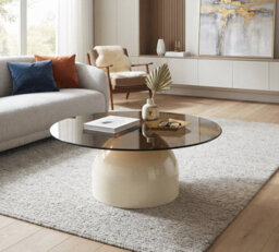 Aspect Furniture Frankie Modern Glass Top Circle Center Coffee Table,smoke Grey/beige,80Cm Dia - thumbnail 5
