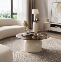 Aspect Furniture Frankie Modern Glass Top Circle Center Coffee Table,smoke Grey/beige,80Cm Dia - thumbnail 6