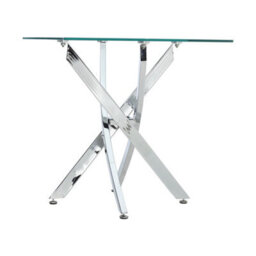 Living And Home Square Tempered Glass Top Coffee Table End Bedside Table With Chrome Legs - thumbnail 3
