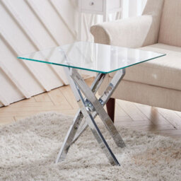 Living And Home Square Tempered Glass Top Coffee Table End Bedside Table With Chrome Legs - thumbnail 2