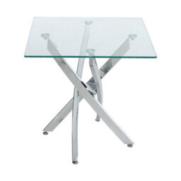 Living And Home Square Tempered Glass Top Coffee Table End Bedside Table With Chrome Legs - thumbnail 5