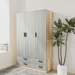 Urbn-Living Urbnliving 180Cm Height Ash Grey 3 Door 4 Drawer Wardrobe Storage Shelf Modern Bedroom Oak Furniture - thumbnail 1