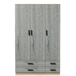 Urbn-Living Urbnliving 180Cm Height Ash Grey 3 Door 4 Drawer Wardrobe Storage Shelf Modern Bedroom Oak Furniture - thumbnail 5