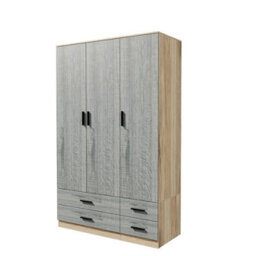 Urbn-Living Urbnliving 180Cm Height Ash Grey 3 Door 4 Drawer Wardrobe Storage Shelf Modern Bedroom Oak Furniture - thumbnail 6