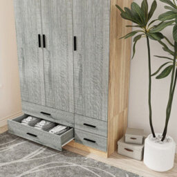 Urbn-Living Urbnliving 180Cm Height Ash Grey 3 Door 4 Drawer Wardrobe Storage Shelf Modern Bedroom Oak Furniture - thumbnail 4