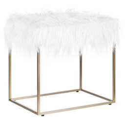 Beliani Faux Fur Footstool White Manhattan - thumbnail 1
