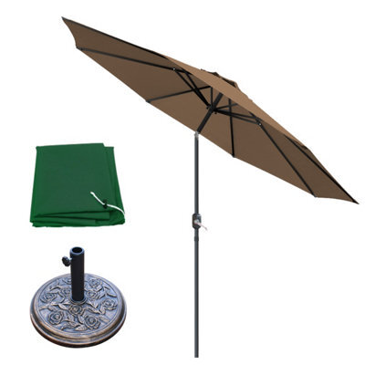 Sundaze Parasol 3M Taupe With Hand Crank Tilt Function Garden Umbrella & Base & Rain Cover - image 1