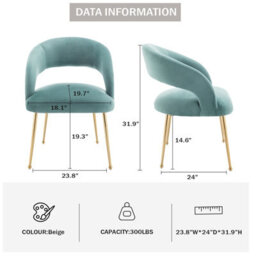Seynar Velvet Tufted Dining Chairs With Gold Legs Set Of 2, Green, Upholstered For Dining Or Study Room - thumbnail 6