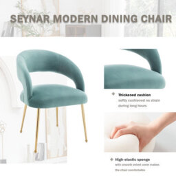 Seynar Velvet Tufted Dining Chairs With Gold Legs Set Of 2, Green, Upholstered For Dining Or Study Room - thumbnail 5