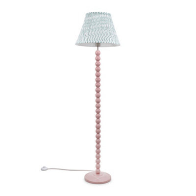 Valuelights Bobbles Rose Pink Bobbin Floor Lamp With Green Arrow Pleated Shade - image 1