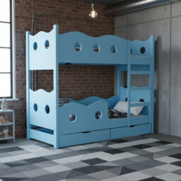 Nemo 180 Bunk Bed For 2 Mdf With Wooden Legs Slatted Bases Mattresses And Storage  188 X 81 X 180Cm Blue - thumbnail 2
