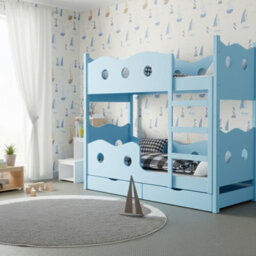 Nemo 180 Bunk Bed For 2 Mdf With Wooden Legs Slatted Bases Mattresses And Storage  188 X 81 X 180Cm Blue - thumbnail 4