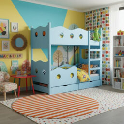 Nemo 180 Bunk Bed For 2 Mdf With Wooden Legs Slatted Bases Mattresses And Storage  188 X 81 X 180Cm Blue - thumbnail 1