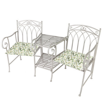 Dibor Vintage Grey Arched Outdoor Garden Furniture Companion Seat Garden Bench With Free Set Of 2 Green Seat Pad Cushions - image 1