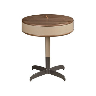 Angel Cerda Elegant Round Corner Table In Leather, Walnut, And Grey Steel - image 1