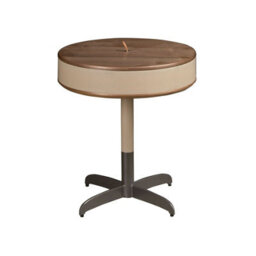 Angel Cerda Elegant Round Corner Table In Leather, Walnut, And Grey Steel
