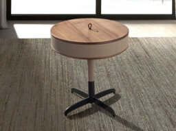 Angel Cerda Elegant Round Corner Table In Leather, Walnut, And Grey Steel - thumbnail 2