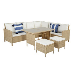 Thalia Rattan Garden Corner 8 Seater Outdoor Dining Set With Glass Table. Natural Premium Rattan With Weatherproof Cushions - thumbnail 5