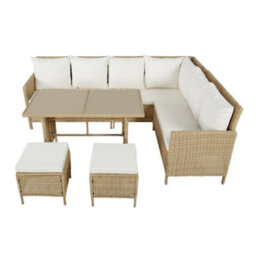 Thalia Rattan Garden Corner 8 Seater Outdoor Dining Set With Glass Table. Natural Premium Rattan With Weatherproof Cushions - thumbnail 7