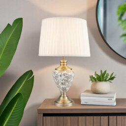 Lighting Supermarket Hepburn Large Ceramic Table Lamp Ivory Pleated Shade Gold Printed Finish 58Cm