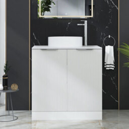 Royal Bathrooms Evora 800mm Matt White Fluted Floor Standing Vanity Unit 2 Door With Carrara White Undrilled Worktop - thumbnail 2