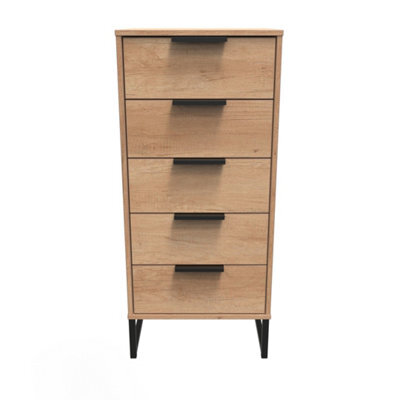 Beijing 5 Drawer Tall Bedside Cabinet In Nebraska Oak (Ready Assembled) - image 1