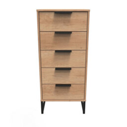 Beijing 5 Drawer Tall Bedside Cabinet In Nebraska Oak (Ready Assembled) - thumbnail 1