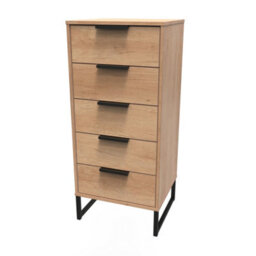 Beijing 5 Drawer Tall Bedside Cabinet In Nebraska Oak (Ready Assembled) - thumbnail 3