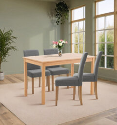 Hallowood Furniture Waverly Light Oak Dining Table (120X70Cm) Set With 4 Upholstered Chairs In Grey