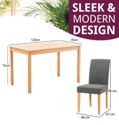 Hallowood Furniture Waverly Light Oak Dining Table (120X70Cm) Set With 4 Upholstered Chairs In Grey - thumbnail 3