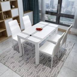 Living And Home Set Of 4 White Dining Chairs Pu Leather Accent Chair Kitchen Chair Set For Dining Room - thumbnail 3