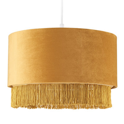 Happy Homewares Modern Ochre Mustard Drum 14 Pendant Shade With Tassels And Embroidered Trim - image 1